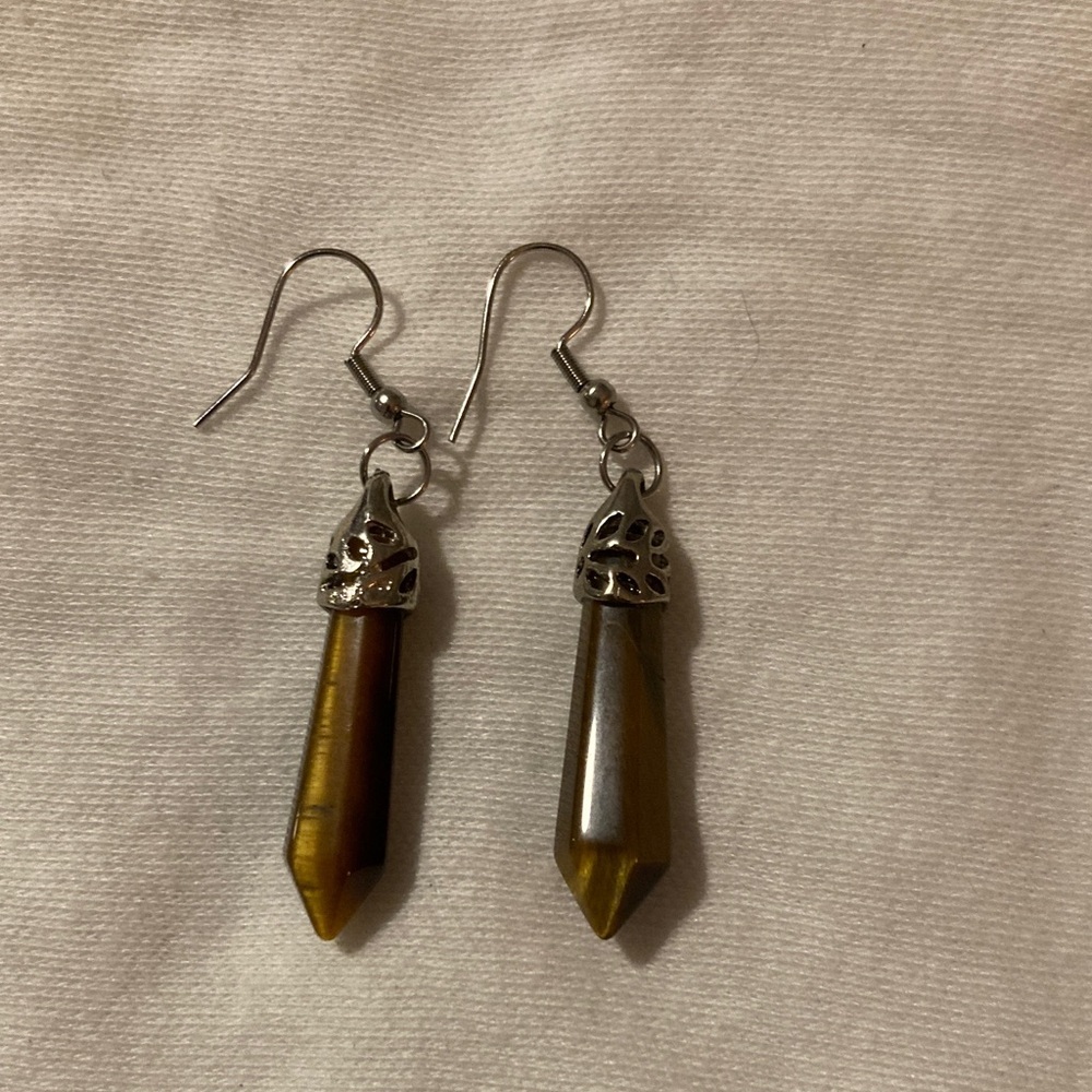 Elegant Silver and Tiger Eye Dangle Earrings